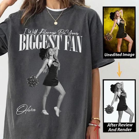 Discover Your Photo Custom Shirt, I'll Always Be Your Biggest Fan, Washed Tee Retro Bootleg Shirt For Football Lover, Your Own Picture Idea, a726Da1d