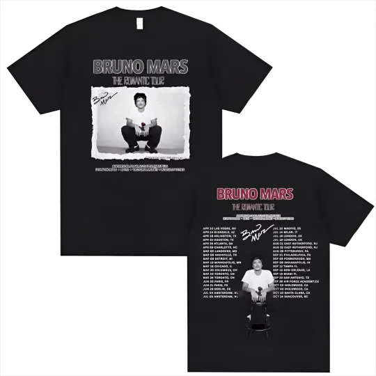Discover Bruno Mars the Romantic Tour 2026 Schedule Dates Two Sided T-shirt