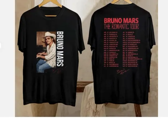 Discover Bruno Mars The Romantic Tour T-shirt 2026, Tour Dates In the Back, Two Sided Tee