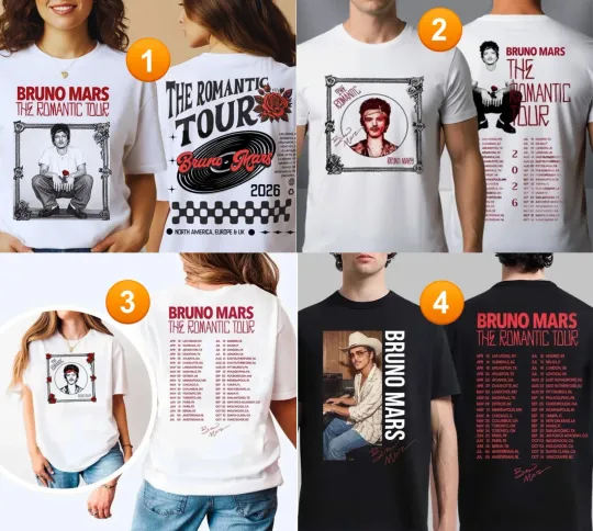 Discover SALE! Bruno Mars The Romantic Tour T-shirt 2026, Tour Dates In the Back, 2sides