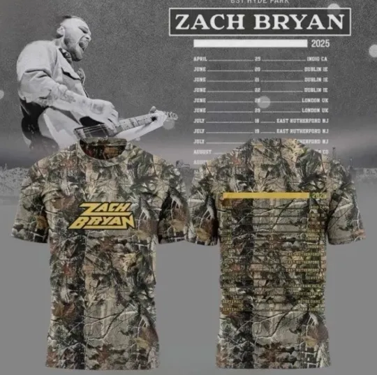 Discover Zach Bryan Tour 2025 Camo Design 3D Shirt