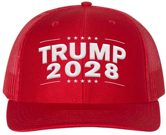 Discover Trump 2028 Embroidered Trucker Hat, MAGA Hat, Make America Great Again USA Cap