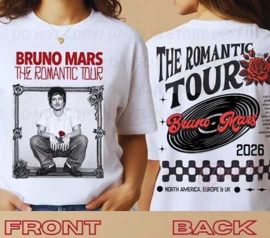 Discover Bruno Mars The Romantic Tour T-shirt 2026