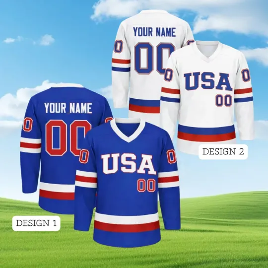 Custom USA Hockey Jersey with Name and Number, Personalized Team USA Ice Hockey Shirt, Patriotic American Sports Fan Gift for Men Women