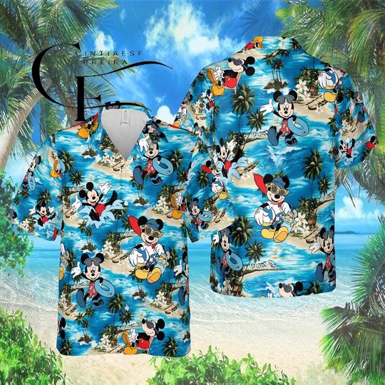 Discover Disney Mickey Hawaiian Shirt, Tropical Beach Aloha Shirt, Disney Family Vacation Outfit, Summer Cruise Wear, Matching Disney Trip Button Up