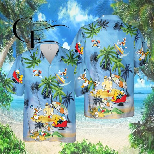 Discover Disney Donald Duck Hawaiian Shirt, Tropical Beach Aloha Shirt, Disney Family Vacation Outfit, Funny Summer Button Up, Disney Cruise Wear
