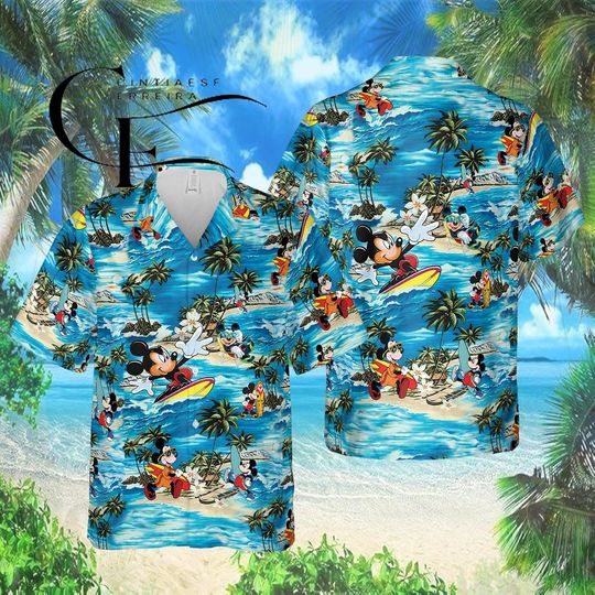 Discover Disney Mickey Surf Hawaiian Shirt, Tropical Beach Aloha Shirt, Disney Vacation Outfit, Family Matching Disney Trip Shirt, Summer Cruise Wear