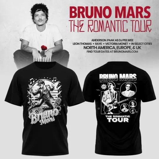 Discover Bruno Mars The Romantic Tour 2026 Solo Lovers Fan Two Sided T-Shirt