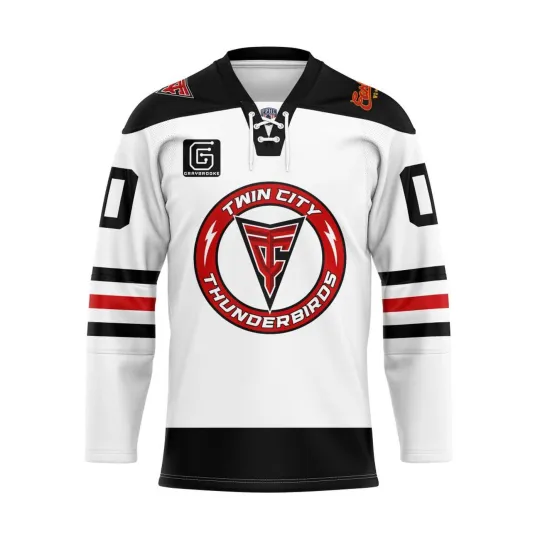 Custom Twin City Thunderbirds 2025/26 White Lace Men's Hockey Jersey