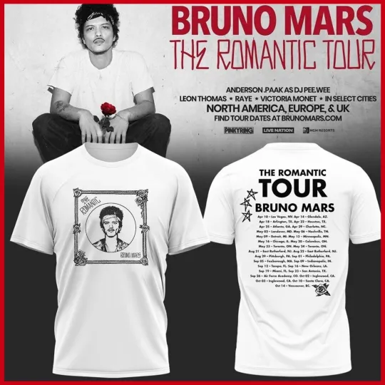 Discover HOT NEW - Bruno Mars The Romantic Tour 2026 Two Sided Shirt for fans