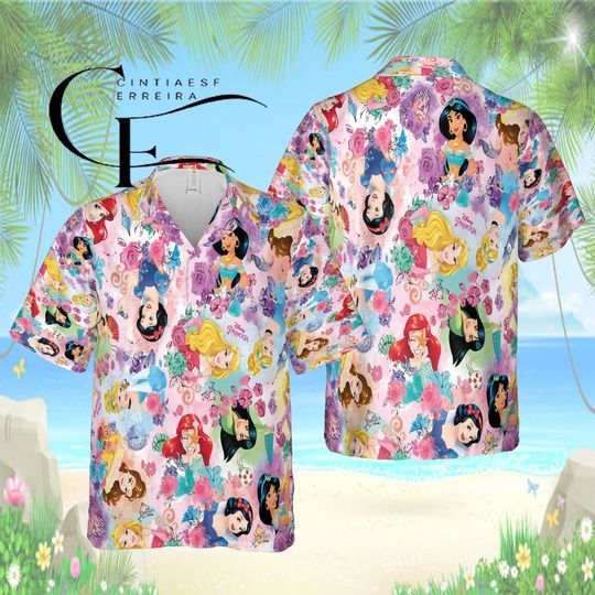Discover Disney Princess Hawaiian Shirt, Floral Princess Pattern Aloha Button Up Shirt