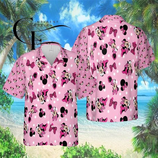 Discover Disney Mickey Mouse Hawaiian Shirt, Pink Mickey Pattern Aloha Button Up