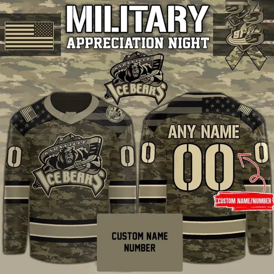 Discover Personalized Knoxviille Ice Bearrs Military Night 2025 Special Hockey Shirt