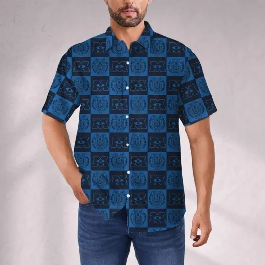 Discover Disney Monster Inc Seamless Symbol Texture Deep Blue Hawaiian Shirt