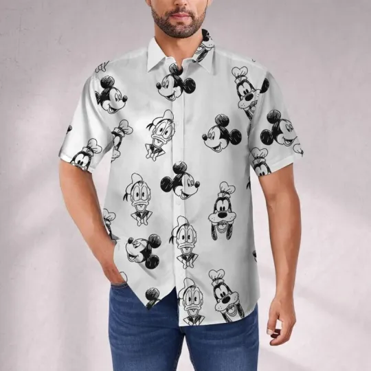 Discover Disney Mickey And Friends Sketch Disneyland White Hawaiian Shirt