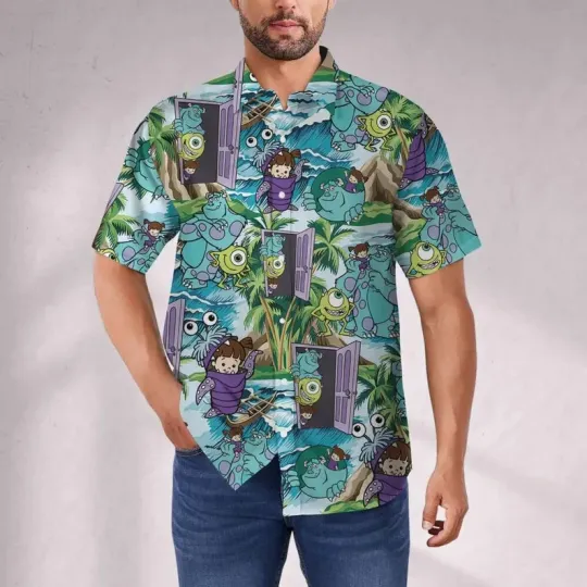 Discover Disney Monster Inc Summer Wave Island Tropical Aloha Hawaiian Shirt