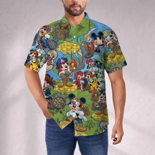 Discover Disney Pirate Mickey Mouse Treasure Awesome Disneyland Hawaiian Shirt