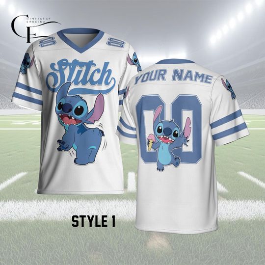 Discover Stitch Football Jersey, Personalized Stitch Name Number Shirt, Custom Disney Sports Jersey, All Over Print Unisex Game Day Fan Gift