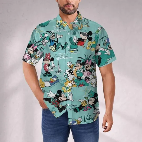 Discover Disney Retro Mickey Friends Summer Tropical Beach Hawaiian Shirt