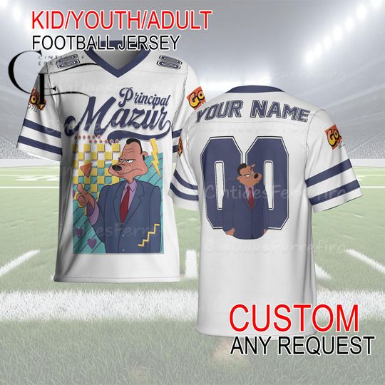 Discover Retro Principal Mazur A Goofy Movie Football Jersey, Custom Name & Number 90s Cartoon Kid Youth Adult Shirt