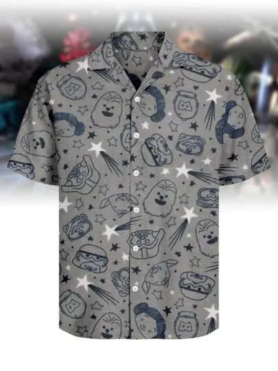 Disney Star Wars Chewbacca Leia Han Solo Galaxy Edge Sketched Art Hawaiian Shirt