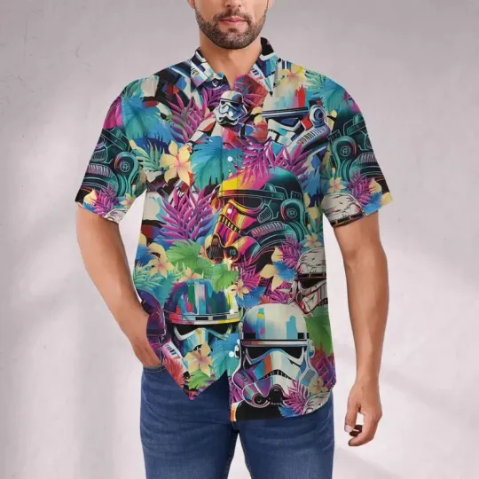 Discover Disney Star Wars Stormtrooper Floral Colorful Summer Vacation Hawaiian Shirt