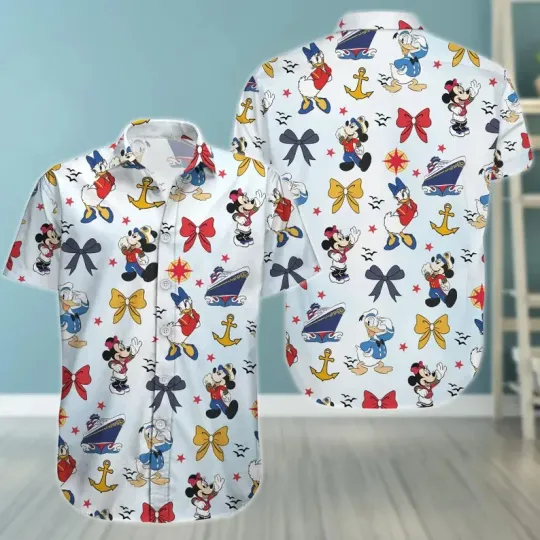 Discover Disney Mickey Minnie Nautical Cruise Boat Anchor Hawaiian Shirt