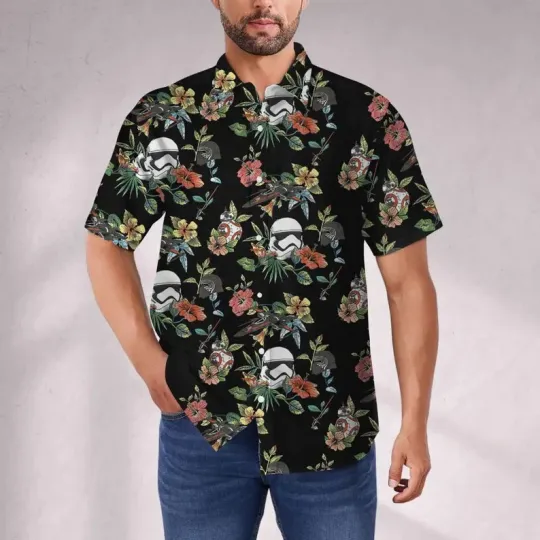 Discover Disney Star Wars Floral Stormtrooper Kylo Ren Floral Black Hawaiian Shirt