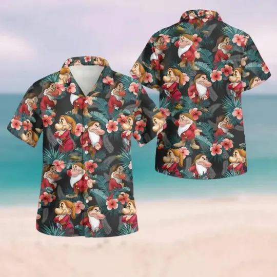 Discover Disney Snow White And Seven Dwarfs Grumpy Floral Hawaiian Shirt