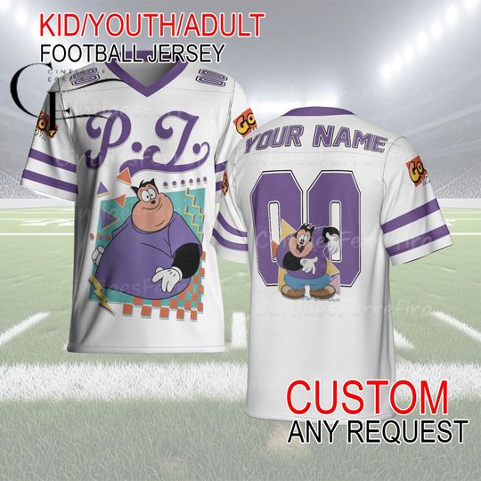 Discover Retro PJ A Goofy Movie Football Jersey  Custom Name & Number 90s Cartoon Kid Youth Adult Shirt