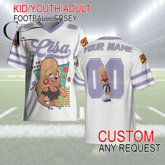 Discover Retro Lisa A Goofy Movie Football Jersey  Custom Name & Number 90s Cartoon Kid Youth Adult Shirt