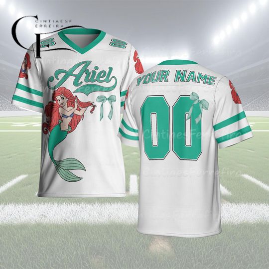 Discover Personalized Ariel Football Jersey, Custom Disney Princess Shirt, Little Mermaid Name Number Jersey, Kids Youth Adult Birthday Outfit