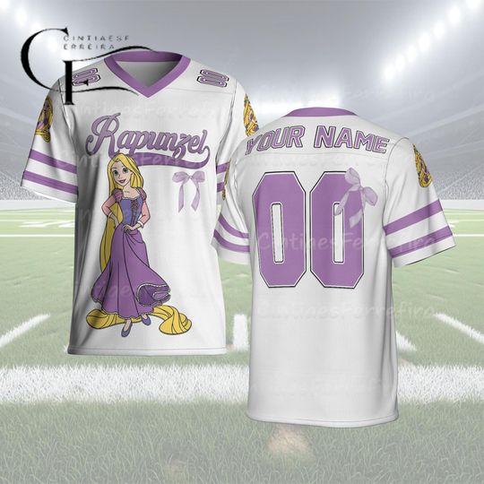 Discover Rapunzel Football Jersey, Personalized Rapunzel Name Number Shirt, Custom Princess Sports Jersey, Disney Girl Game Day Gift