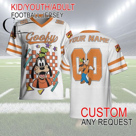 Discover Disney Goofy Football Jersey Custom Name & Number  Kid Youth Adult Personalized Game Day Shirt