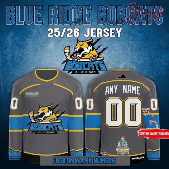 Discover Personalize Name & Number Blllue Riiidge Bobcats Lace Hockey USA Size