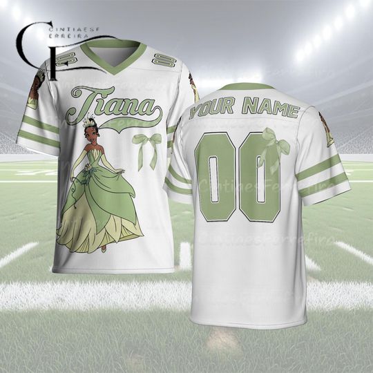 Discover Personalized Tiana Football Jersey, Custom Disney Princess Shirt, Kids Youth Adult Name Number Jersey, Princess Birthday Outfit