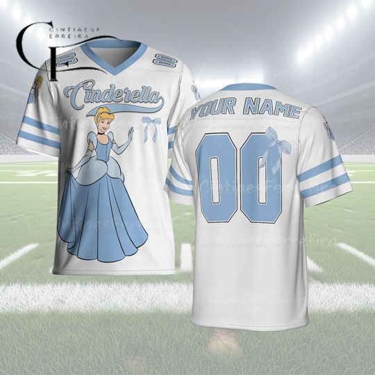 Discover Personalized Cinde Football Jersey, Custom Disney Princess Shirt, Kids Youth Adult Name Number Jersey, Birthday Girl Outfit