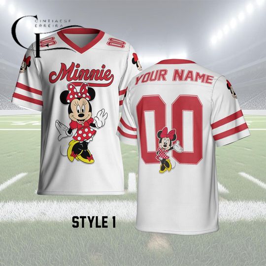 Discover Personalized Minnie Football Jersey, Custom Disney Minnie Mouse Shirt, Kids Youth Adult Name Number Jersey, Birthday Outfit