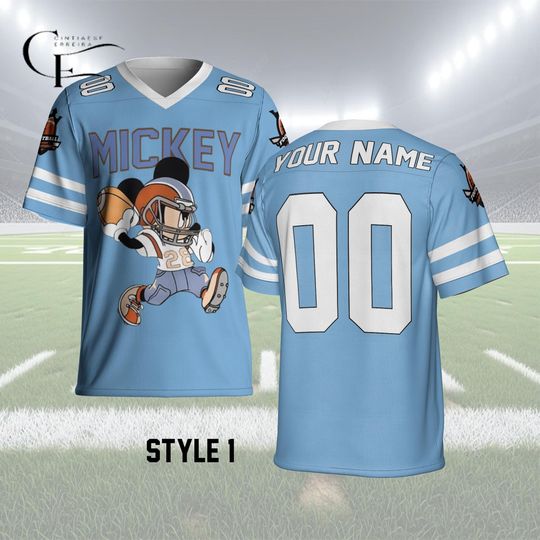 Discover Personalized Disney Mickey Mouse Football Jersey, Custom Name Number Kids Adult Shirt, Mickey Sports Birthday Outfit