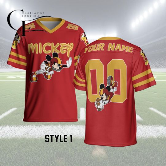 Discover Mickey Mouse Football Jersey, Personalized Mickey Mouse Name Number Shirt, Custom Disney Sports Jersey, All Over Print Unisex Game Day