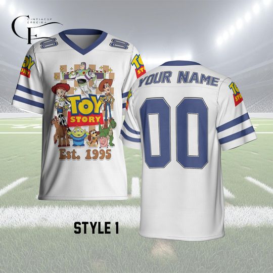 Discover Personalized Disney Toy Story Football Jersey, Custom Name Number Kids Adult Shirt, Toy Story Birthday Outfit