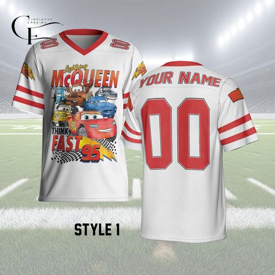 Personalized Disney Cars Lightning McQueen Football Jersey, Custom Name Number Kids Adult Shirt, Cars Movie Birthday Outfit
