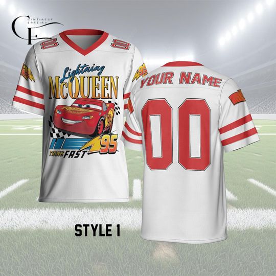 Personalized Disney Cars Lightning McQueen Football Jersey, Custom Name Number Kids Adult Jersey, Cars Movie Birthday Outfit