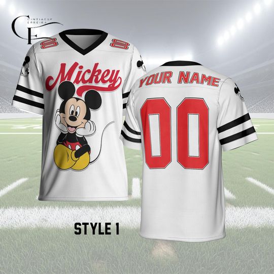 Discover Personalized Disney Vintage Mickey Mouse Smile Jersey, Custom Kid Youth Adult Football Jersey, Disney Birthday Gift Shirt