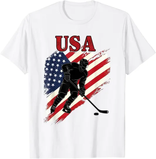 Discover USA Ice Hockey Winter Games Patriotic American Flag Unisex T-Shirt