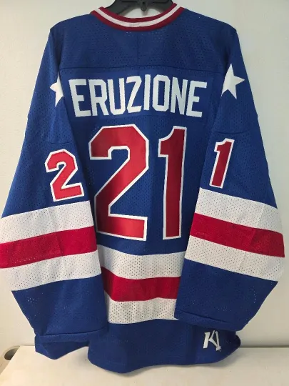 Discover 1980 MIKE ERUZIONE Olympic USA MIRACLE Hockey K1 Jersey New BLUE All Sizes RARE