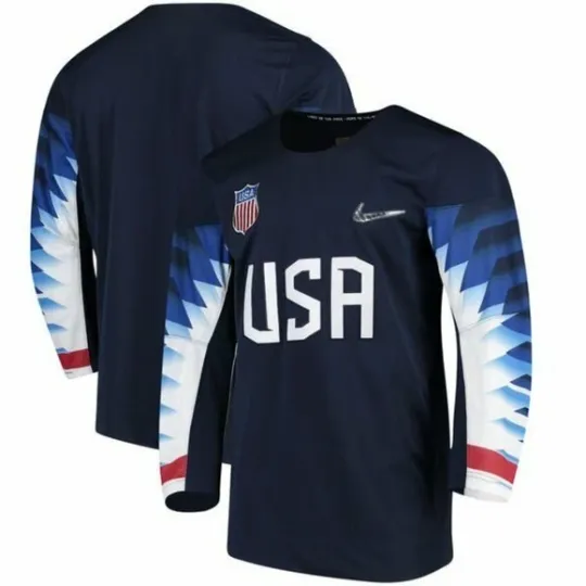 Discover Nike Team USA Hockey Jersey Shirt Blue Winter Olympics P34235 41S Size M Medium