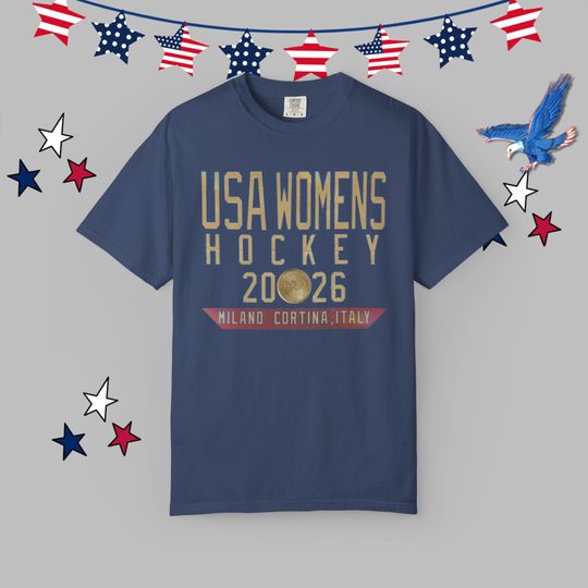 Discover Vintage USA Womens Hockey 2026 T-Shirt | Retro Gold Medal