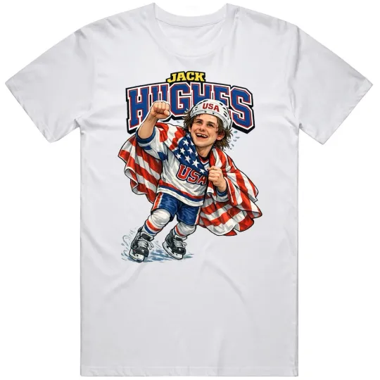 Discover Men's Hockey USA Golden Goal Jack Hughes Gift Idea Caricature T Shirt