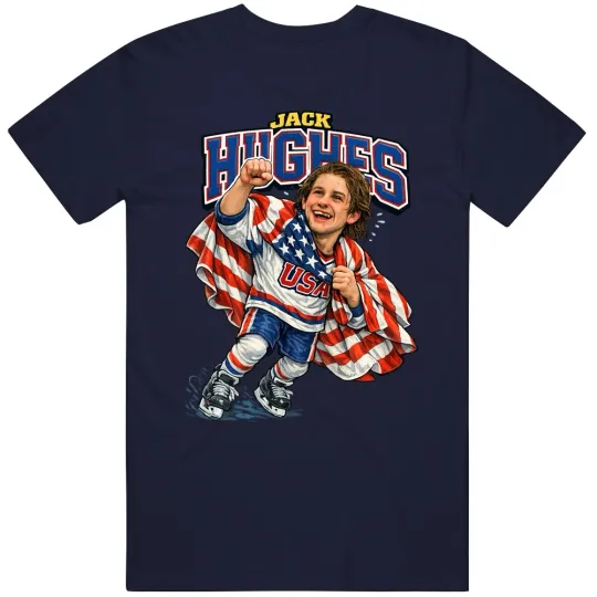 Discover USA Golden Goal Jack Hughes Gift Idea Caricature T Shirt